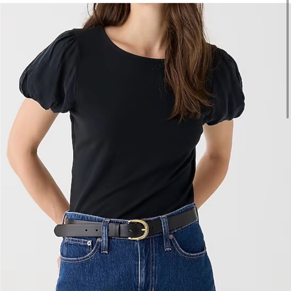 NWT J Crew Matte jersey T-shirt with cupro sleeves Black XXS